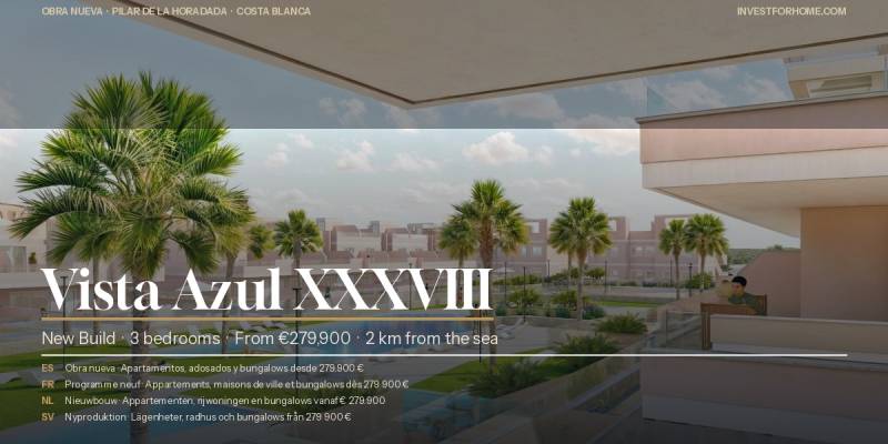 New build in Pilar de la Horadada – apartments, townhouses and bungalows from €279,900 at Vista Azul XXXVIII